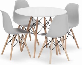 Valora KOVA 90 Okrągły zestaw stołowy Biały stół Szare krzesła x4