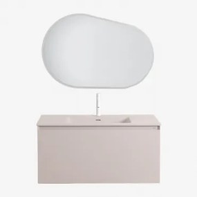 Zestaw Drewnianych Mebli Łazienkowych Macrae Ze Zintegrowaną Umywalką Nature & Owalna Lampa Led I Przeciwmgielna 100x80 Cm - Sklum