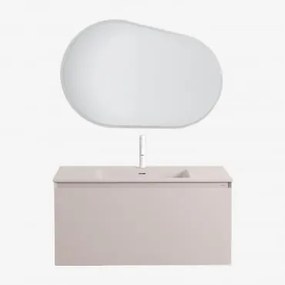 Zestaw Wiszących Mebli Łazienkowych Zintegrowany Z Umywalką Macrae Nature & Owalna Lampa Led I Przeciwmgielna 100x80 Cm Riben & Biała ↑20 Cm Z Przelew