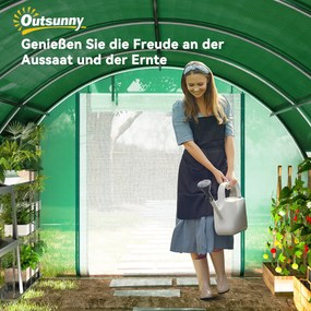 Outsunny Szklarnia Polytunelowa 4 x 3 x 2 m z siecią przeciwsłoneczną, zwijanymi ścianami bocznymi, pokrywą z plastiku, stalową ramą, Zielony