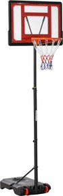 HOMCOM Przenośny kosz do koszykówki na kółkach, regulowany, wolnostojący, plastik, stal, 75D x 83S x 205-261W cm