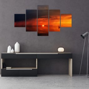 Obraz zachodu słońca z żaglówką (125x70 cm)