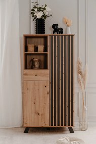 Wysoka komoda z lamelami Medan dąb artisan/antracyt