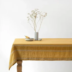 Lniany obrus 350x350 cm Amber Bronze Stripes – Linen Tales
