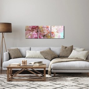 Obraz - Piwonie (z zegarem) (90x30 cm)
