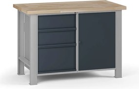 Stół warsztatowy G7, blat bukowy, 1200 x 685 x 840 mm, 1x szafka, 3x szuflada, grafitowy