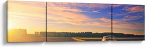 Obraz żółtego samochodu na polu (170x50 cm)