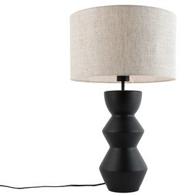 Designerska lampa stołowa czarna z abażurem z tkaniny jasnoszary 35 cm - Alisia