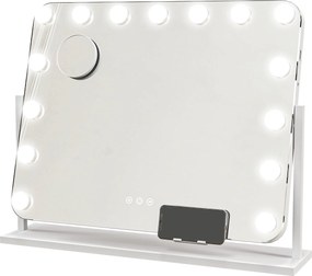 HOMCOM Lustro Kosmetyczne LED, 3 Tryby Światła, Regulacja Jasności, Dotyk, USB, 62,5 x 49,5 cm, Białe