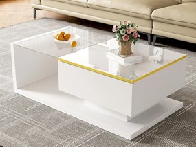 Nowoczesny stolik kawowy ze szkła z oświetleniem LED – płyta wiórowa – biały