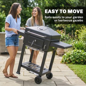 Outsunny Grill węglowy BBQ Smoker z pokrywą, termometrem, regulowaną tacą na węgiel, rusztem, bocznym stołem i szufladą na popiół | Aosom PL