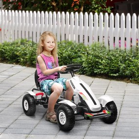 HOMCOM Gokart na pedały z hamulcem ręcznym, regulowanym siedziskiem, bieg przód-tył, do 50 kg dla dzieci 5-12 lat Biały | Aosom PL