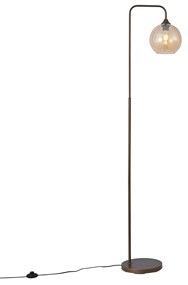 Lampa podłogowa Art Deco ciemny brąz z bursztynowym szkłem - Sandra