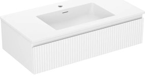 Mexen Rivel szafka łazienkowa 90 cm z umywalką Otis, 1 szuflada, ryflowana , biała mat - 91A20-09023-1-BF01-W18M01