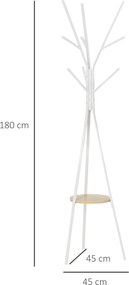 HOMCOM Stojak na Ubrania Metalowy Biały 45x45x180cm Wieszak do Garderoby Przedpokoju | Aosom PL