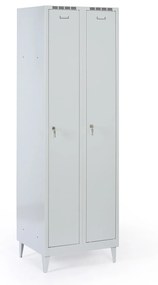 Metalowa szafka ubraniowa na nogach, 2-drzwiowa, 1920 x 600 x 500 mm, zamek cylindryczny, drzwi szare