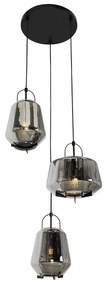 Lampa wisząca czarna z dymionym szkłem okrągła 3-światłowa - Kevin ArtDeco Oswietlenie wewnetrzne