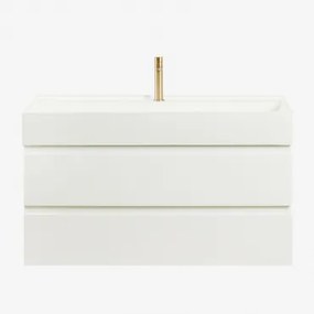 Zestaw Wiszących Mebli Łazienkowych Z Drewna I Forniru Jesionowego Zintegrowany Z Umywalką Ona Biała & - Sklum