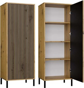 Witryna KAMARO 1DD Slim | Dąb Artisan | 53.5x40x147.5 cm | Ryflowany Front