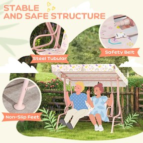 AIYAPLAY Huśtawka Ogrodowa dla Dzieci, Ramka Stalowa, 2-osobowa, Nośność 60 kg, Różowa