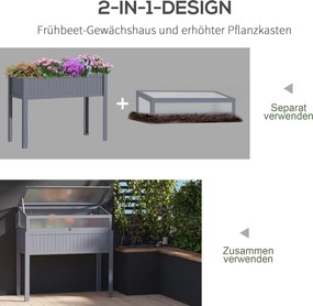 Outsunny drewniane podniesione łóżko z zimną ramą, poliwęglan, szary