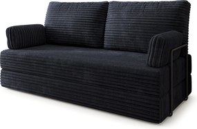 Masseno Sofa piankowa SILAR z funkcją spania, Kanapa z pianki do salonu, Bezmontażowa, Tkanina sztruksowa – Czarny TILIA 100