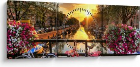 Obraz - Wschód słońca w Amsterdamie (z zegarem) (90x30 cm)