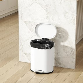 HOMCOM Kosz na śmieci 12 l, kosz pedałowy z pokrywą, pedał nożny, wkład wewnętrzny, funkcja soft-close, 30 x 25,5 x 37,5 cm, biały