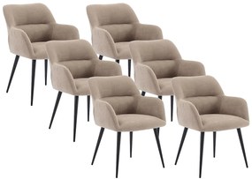 Zestaw 6 krzeseł HEKA – z podłokietnikami – tkanina i metal – kolor beżowy