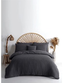 Antracytowa pościel jednoosobowa z bawełny renforcé 140x200 cm Waffle Striped – Mila Home Luxury