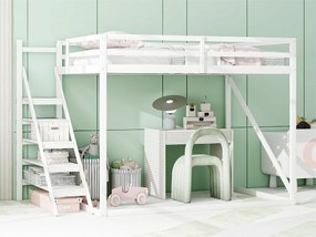 Łóżko piętrowe 140x200 cm z litego drewna sosnowego - z drabiną i schodami - Szare