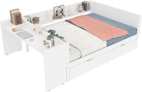Łóżko proste dla dziecka 140x200 cm - z biurkiem - z 2 szufladami - z półkami - drewno lite - białe (bez materaca)