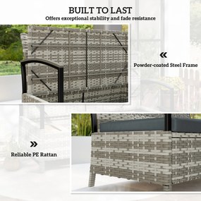 Outsunny Ławka ogrodowa ze schowkiem, 2-osobowa, z poduszką, pojemnik 125L, rattan PE, 123 x 70 x 82 cm, ciemnoszara | Aosom PL