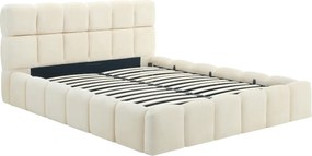 Łóżko Tapicerowane 160x200 cm MURCJA ze Stelażem i Pojemnikiem Dwuosobowe Welurowe Kremowe