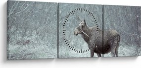 Obraz - Łoś w śnieżnym lesie (z zegarem) (90x30 cm)