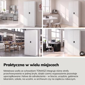 Szafa na dokumenty metalowa z wewnętrzną skrytką biała, 900x1850x450 mm: TOMASZ
