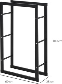 Homcom® Regał Na Drewno Opałowe 100 kg Stal Czarny