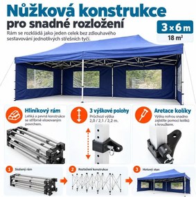 Pawilon ogrodowy rozkładany 3 x 6 m - niebieski