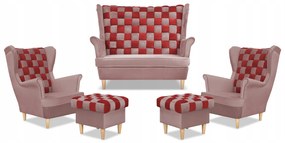 Zestaw uszak CAROL DUO sofa fotele pufy Family Meble różowo - czerwony