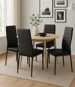 Zestaw 4 krzeseł Faro do jadalni z czarnej eko skóry – nowoczesne, metalowe nogi