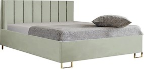 Łóżko tapicerowane MALIBU, wezgłowie, obicie MONOLITH, pojemnik na pościel, podnośnik gazowy, wysokość spania 39 cm, 120x200 cm, Jasno Zielony