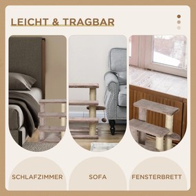 PawHut Drabinka dla Kotów z 3 Stopniami i Piłką, Do 5 kg, 45x40x48cm, Brązowa