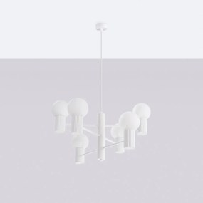 Żyrandol HALO 6 biały ryflowany SOLLUX  LIGHTING