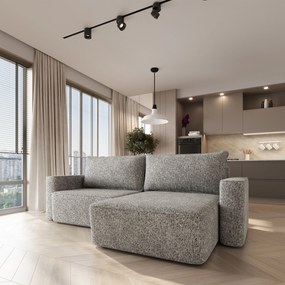 Masseno Narożnik BELISE z funkcją spania i pojemnikiem na pościel Narozniki L, Rozkładana sofa - Jasnoszary, BELLA 65