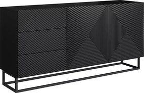 Komoda Asha 167 cm dwudrzwiowa z szufladami - czarny mat / czarny stelaż