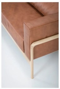 Karmelowa sofa z bawolej skóry z konstrukcją z litego drewna dębowego Gazzda Fawn, 240 cm