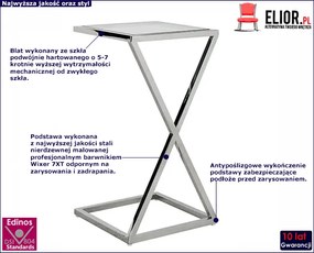 Srebrny stolik ze szklanym blatem Flesil 3X