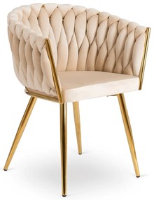 Krzesło Tapicerowane Plecione do Salonu CAPI Kremowe Welurowe do Toaletki Nowoczesne Glamour
