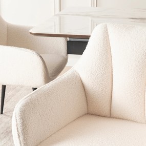 Krzesło Tapicerowane do Salonu NAWARA Kremowe Boucle Nowoczesne