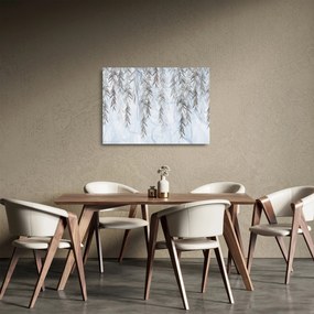 Obraz na szkle - Gałązki wierzby na niebieskim tle (70x50 cm)